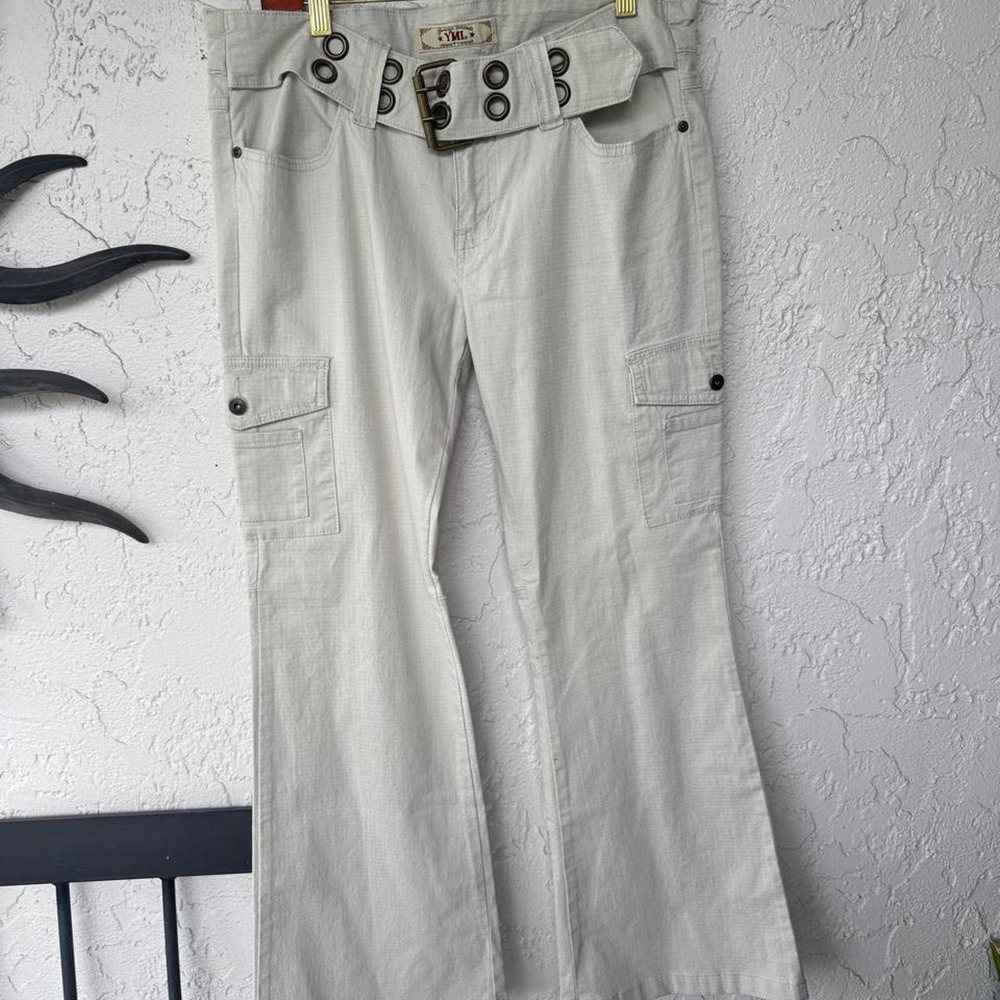 Y2K YMI Jeans USA Cream Cargo Pants with Belt Size 12 Cotton & spandex blend